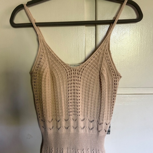 Freshman 1996 Beige Stretchy Crochet Knit Midi Dress Sleeveless Size XS‎ - Picture 2 of 12